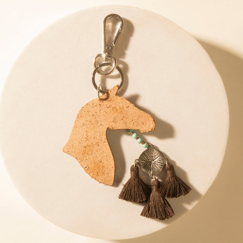 Summer Cove Horse Handtooled Leather Key Fob in Caramel Tan