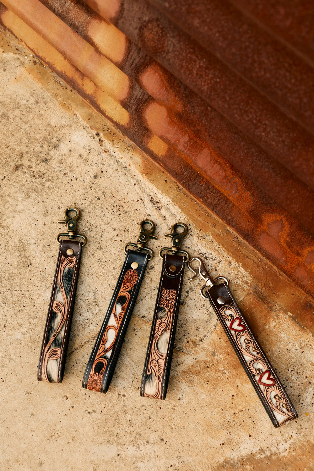 Wildvine Pony Western Handtooled Key Fob in black with hairon detail