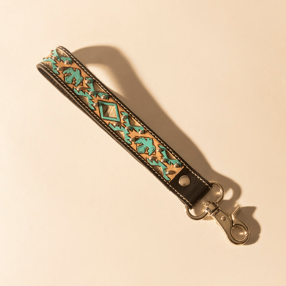 Wildhue Western Key Fob in black with turquoise hand painted detail