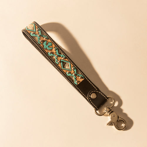 Wildhue Western Key Fob in black with turquoise hand painted detail