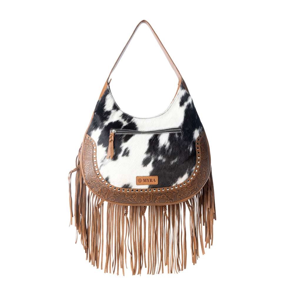 Lasso Lane Hairon Leather Bag for Women in brown with fringe and embossed detail