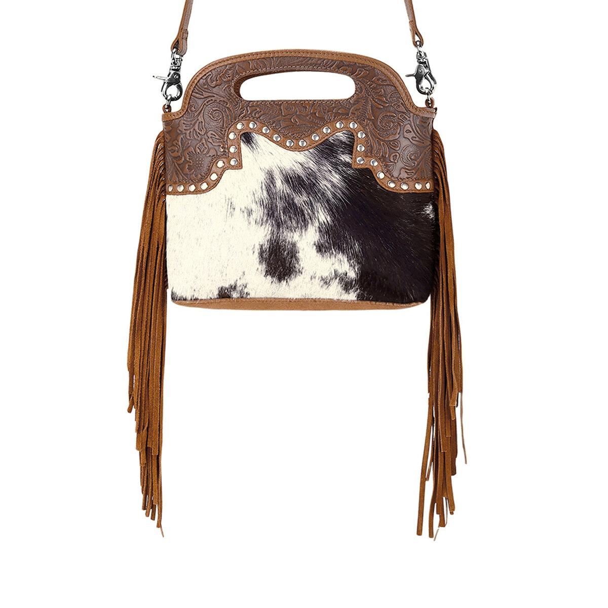 Nolina Crossbody Bag for Women in tan with hair on and tooled leather