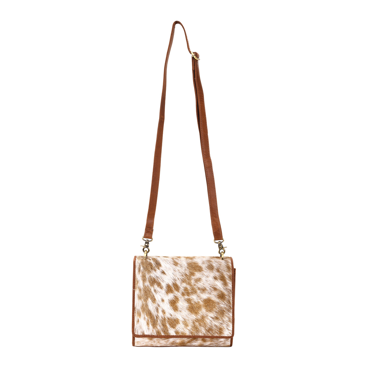 Hollowbend Crossbody Bag for Women in tan with hair on and leather strap