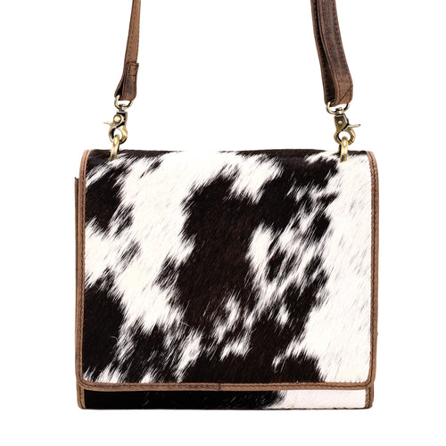 Hollowbend Crossbody Bag for Women in Black and white with hair on and leather strap
