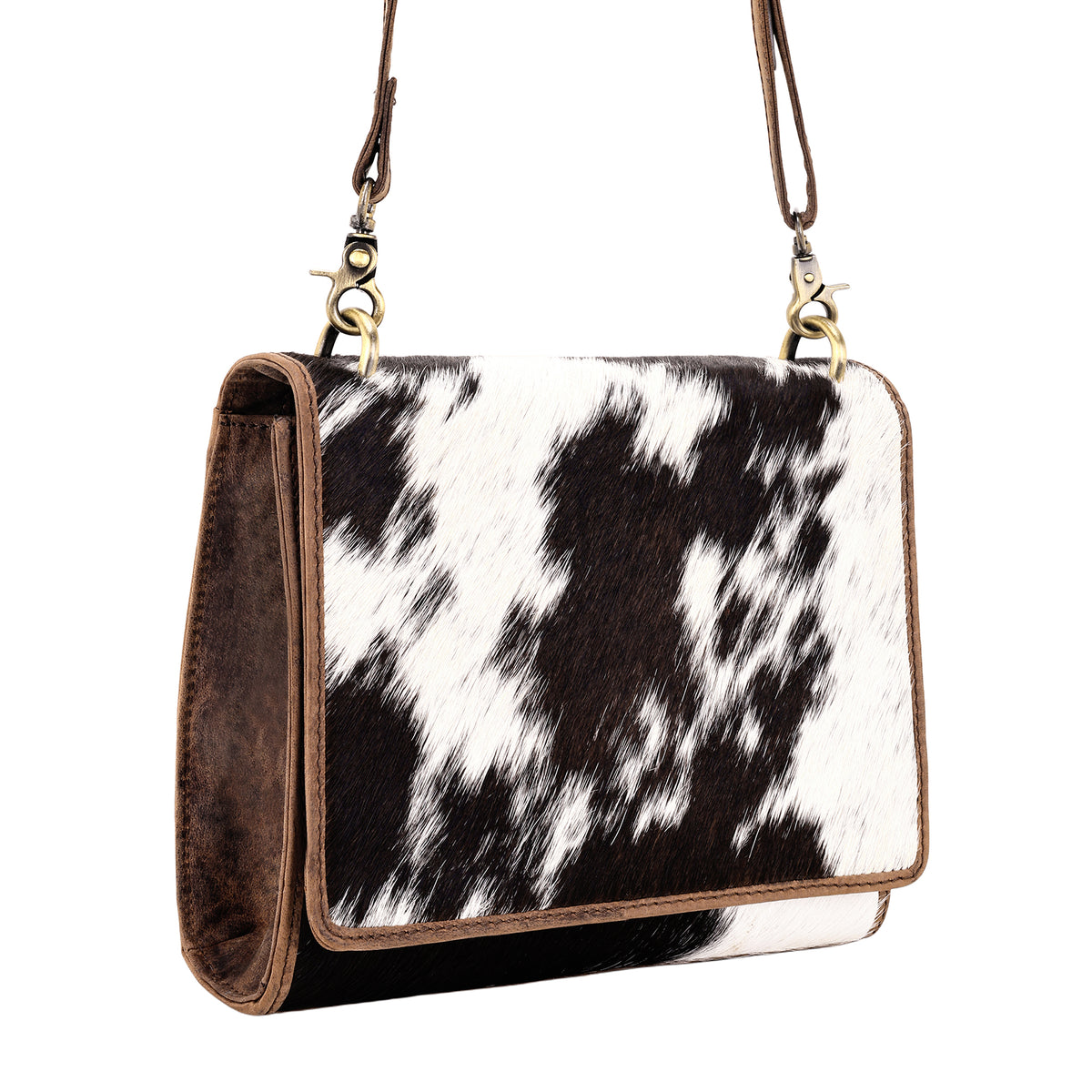 Hollowbend Crossbody Bag for Women in Black and white with hair on and leather strap