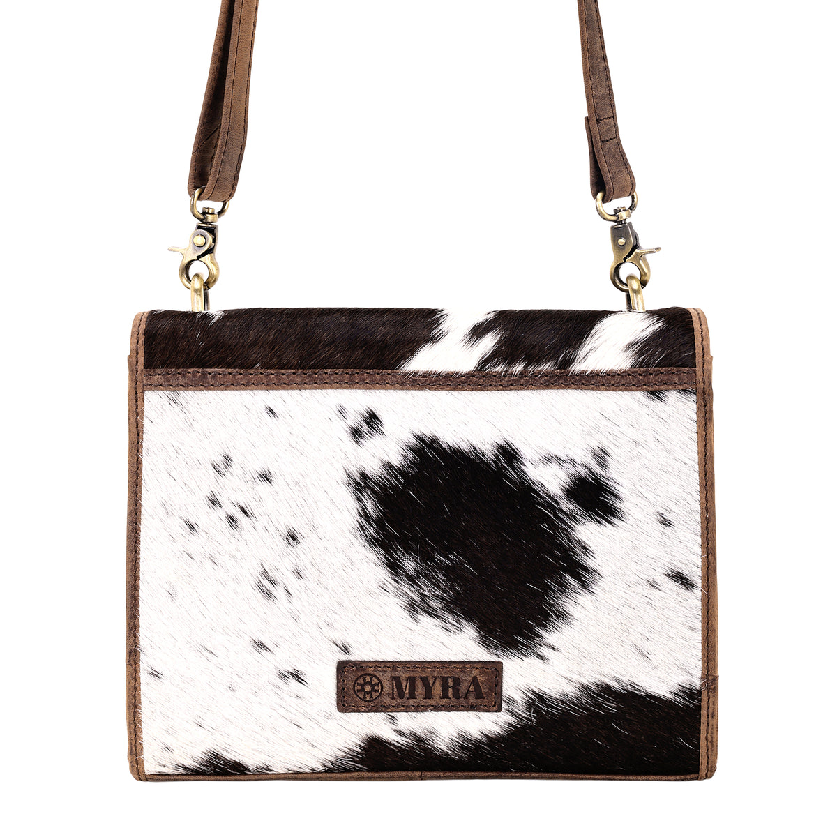 Hollowbend Crossbody Bag for Women in Black and white with hair on and leather strap