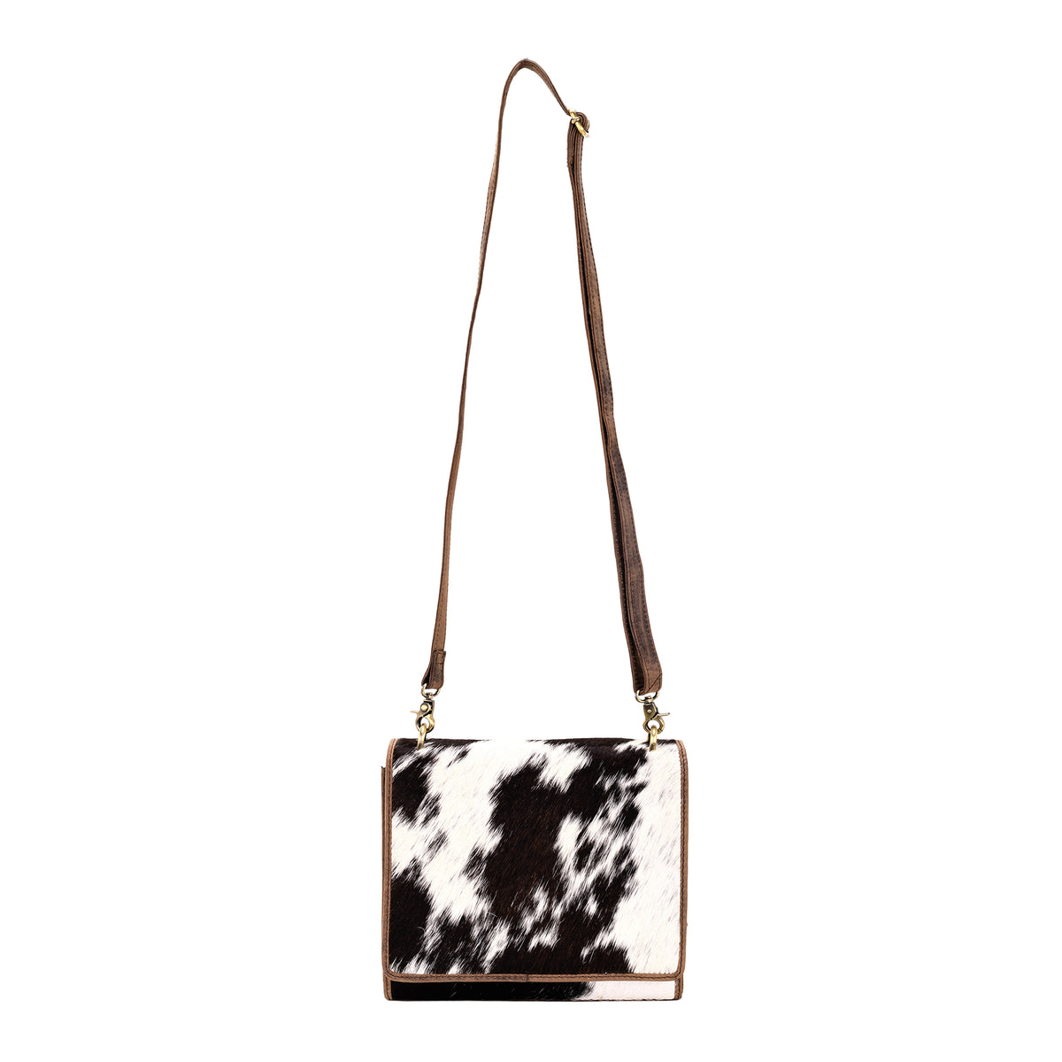 Hollowbend Crossbody Bag for Women in Black and white with hair on and leather strap