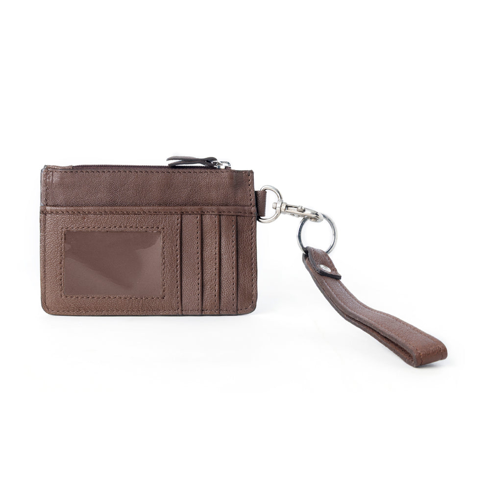 Hand Hewn Western Card Holder for Women in Brown & Turquoise with handtooled detail