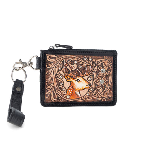 Hand Hewn Western Card Holder for Women in Brown with handtooled detail