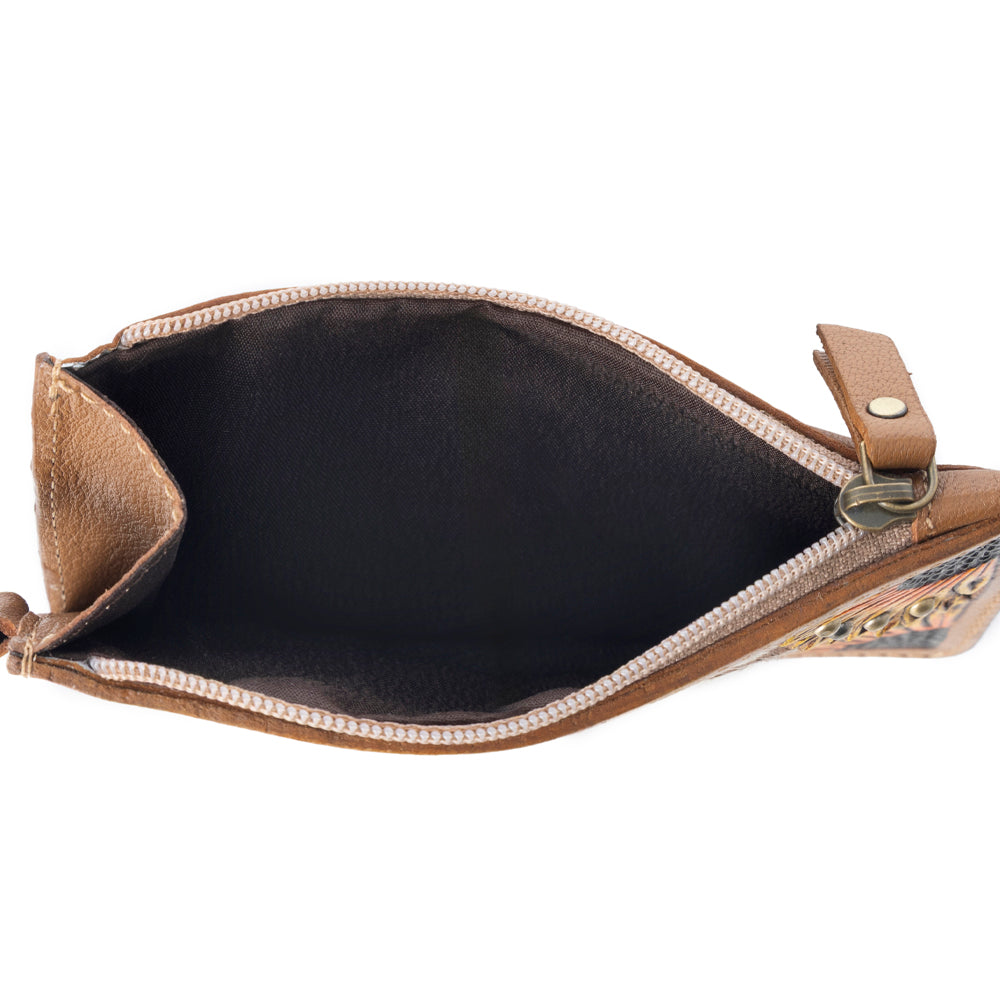 Hand Hewn Western Card Holder for Women in Light Brown with handtooled detail