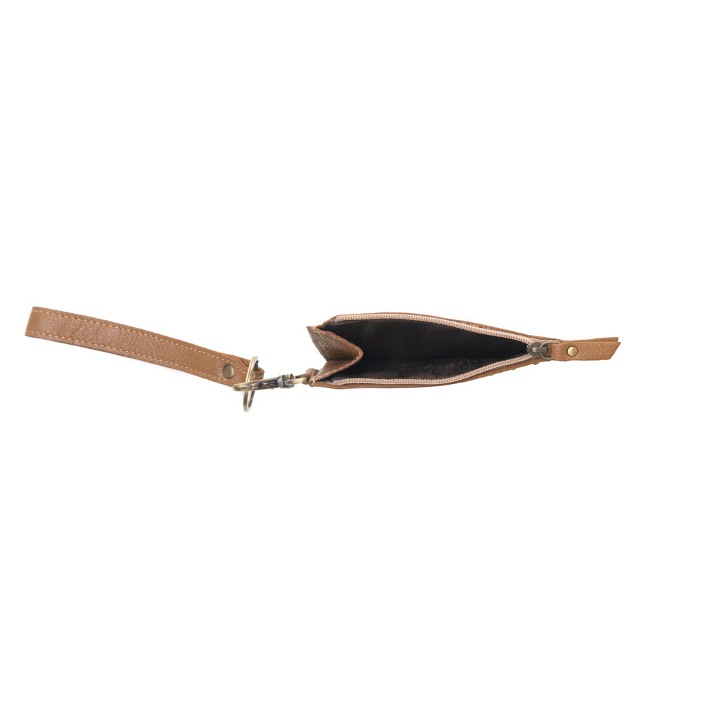 Hand Hewn Western Card Holder for Women in Khaki with hairon detail