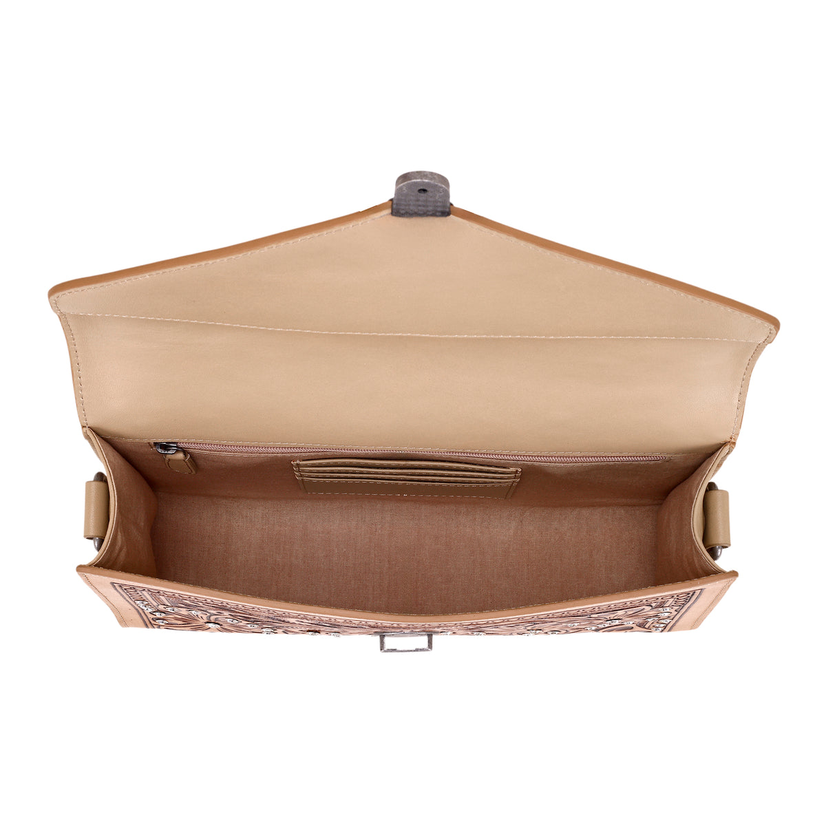 Circe Hand Tooled Bag for Women in tan with rhinestones