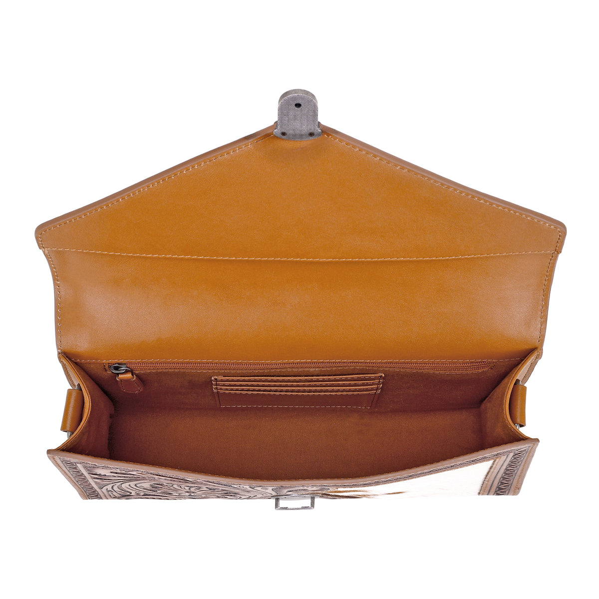 Circe Hand Tooled Bag for Women in tan with hairon