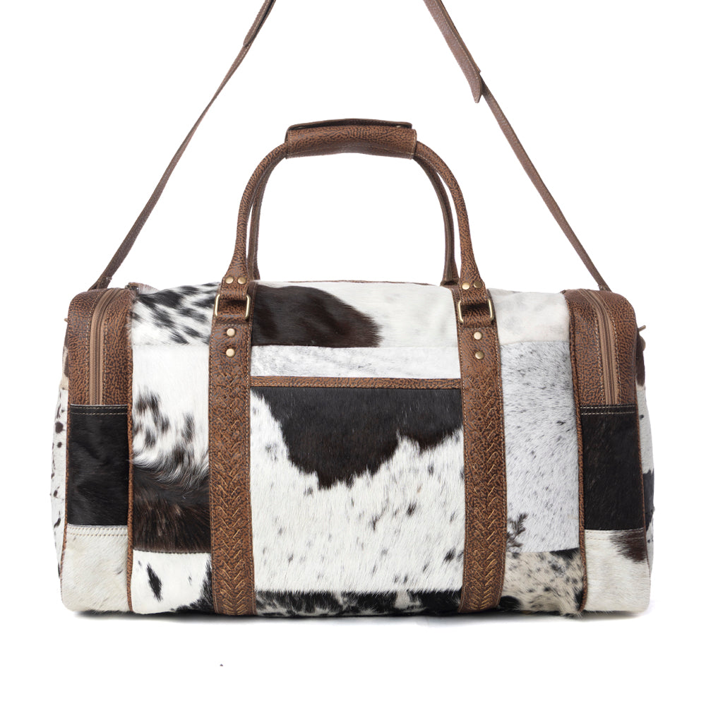 Rustic Vista Handtooled Hairon Ruffle Traveller Bag in Cocoa Frost
