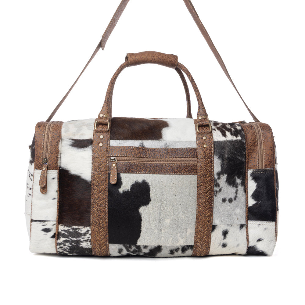 Rustic Vista Handtooled Hairon Ruffle Traveller Bag in Cocoa Frost