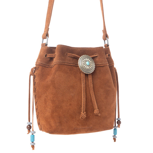 Yellowstone Sundown Ember Suede Leather Bucket Bag in Maple Brown