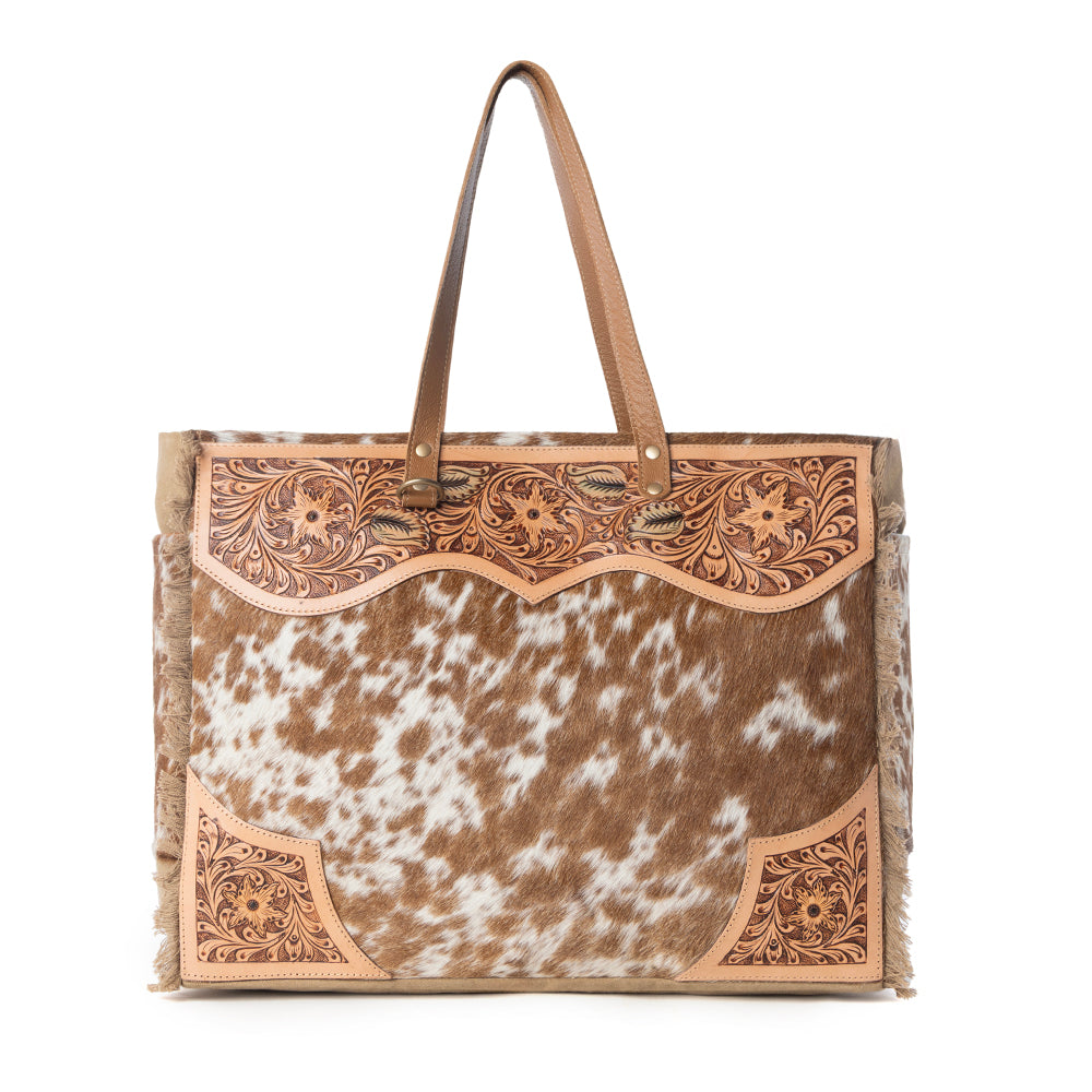 Cartwright Hand-Tooled Bag in Tan & White