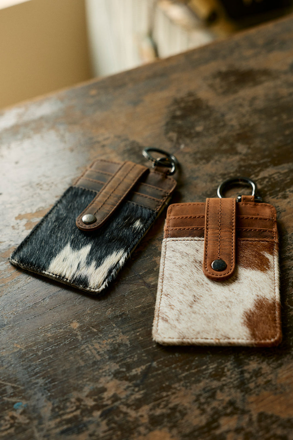 Roper Card Holder for Women in brown with hair-on detail