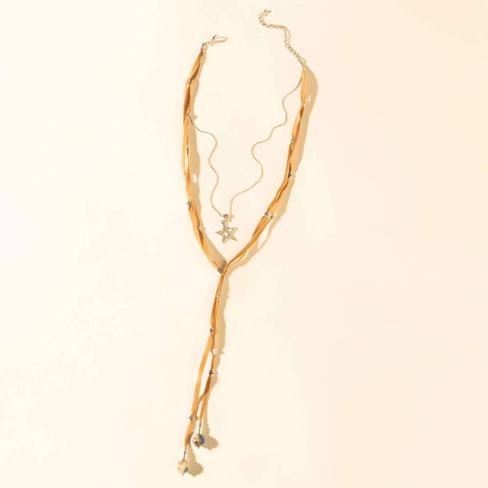 Ranchlight Star Leather Necklace in Saddle Tan