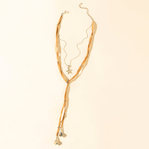 Ranchlight Star Leather Necklace in Saddle Tan