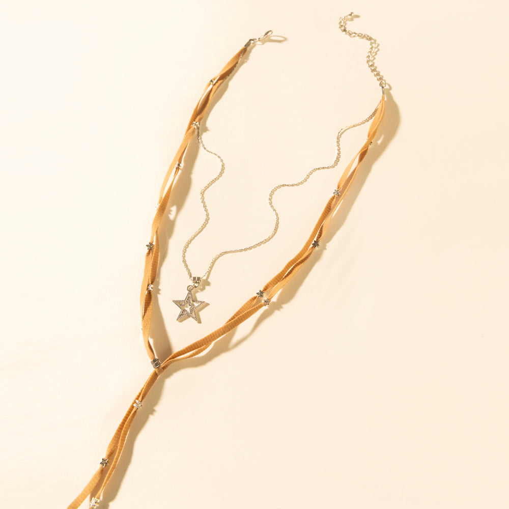 Ranchlight Star Leather Necklace in Saddle Tan