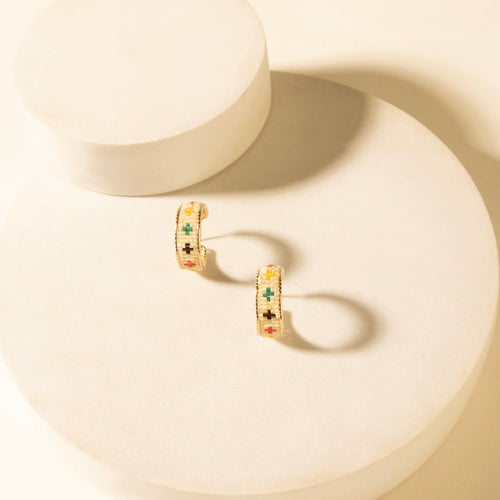 Heritage Cross Hoops in Desert Ivory