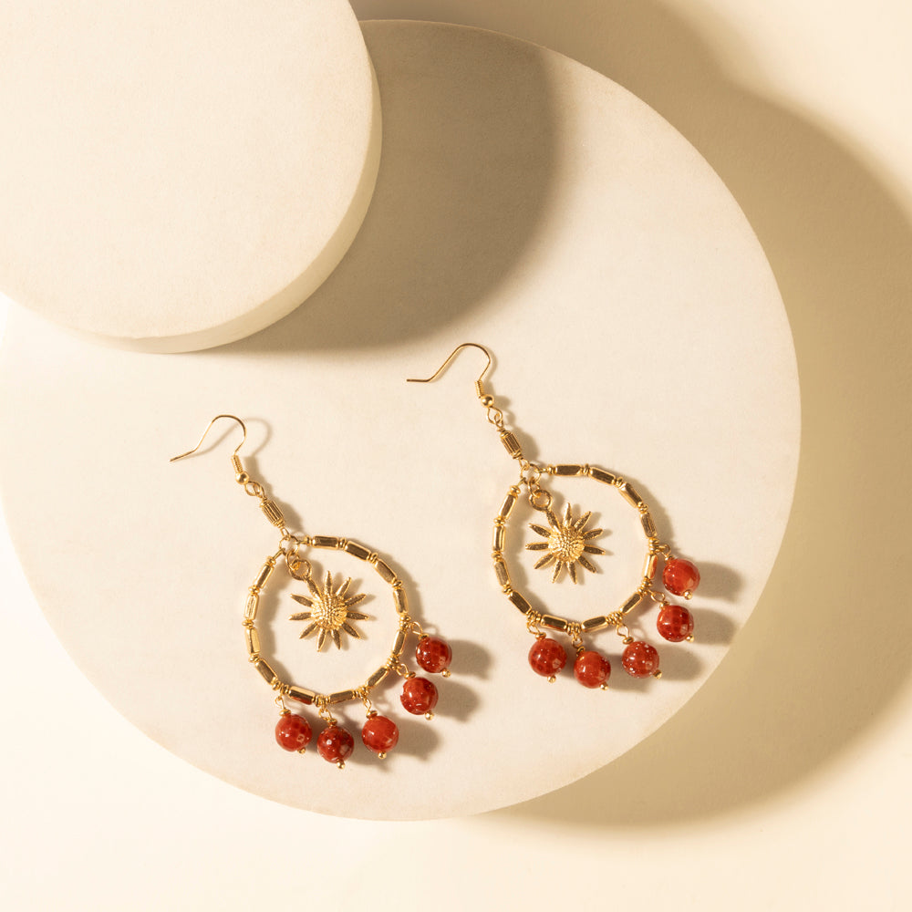 Red Mesa Sun Hoop Earrings in Burnished Tan