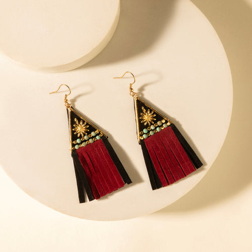 Mesa Crest Tassel Earrings in Saddle Tan
