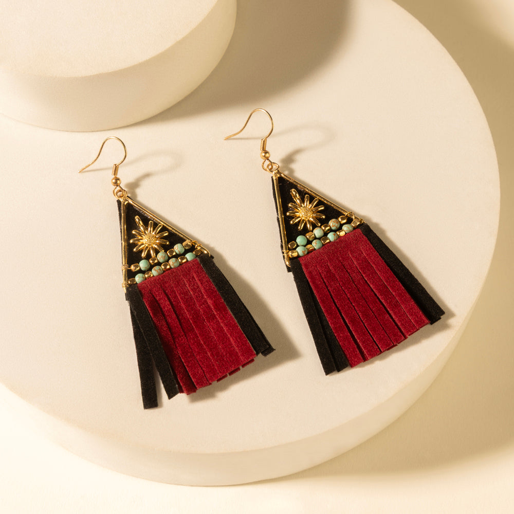 Mesa Crest Tassel Earrings in Saddle Tan