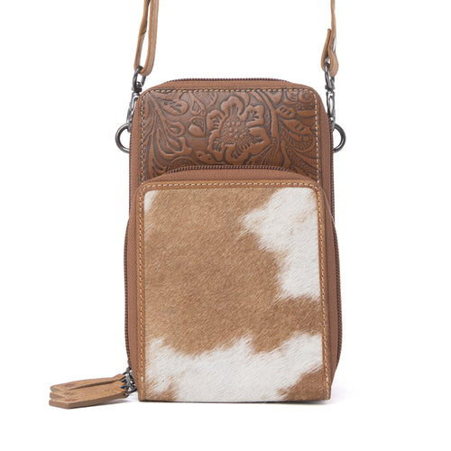 Rustler Ridge Embossed Leather Hairon Sling Bag in Sandstone Cream