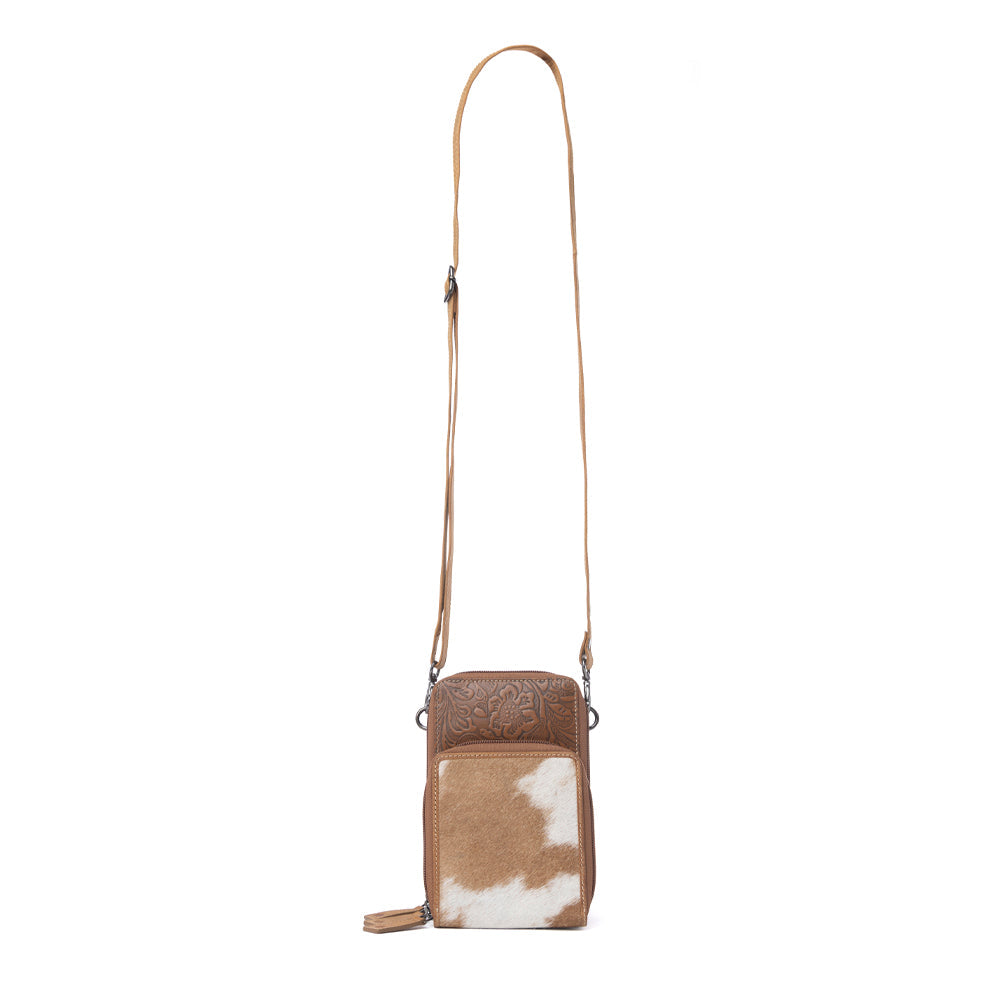 Rustler Ridge Embossed Leather Hairon Sling Bag in Sandstone Cream