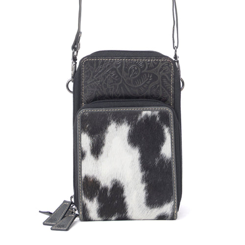 Rustler Ridge Embossed Leather Hairon Sling Bag in Slate Smoke