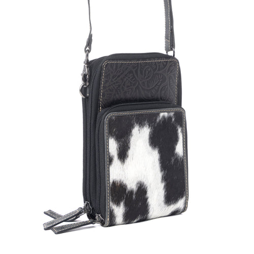 Rustler Ridge Embossed Leather Hairon Sling Bag in Slate Smoke