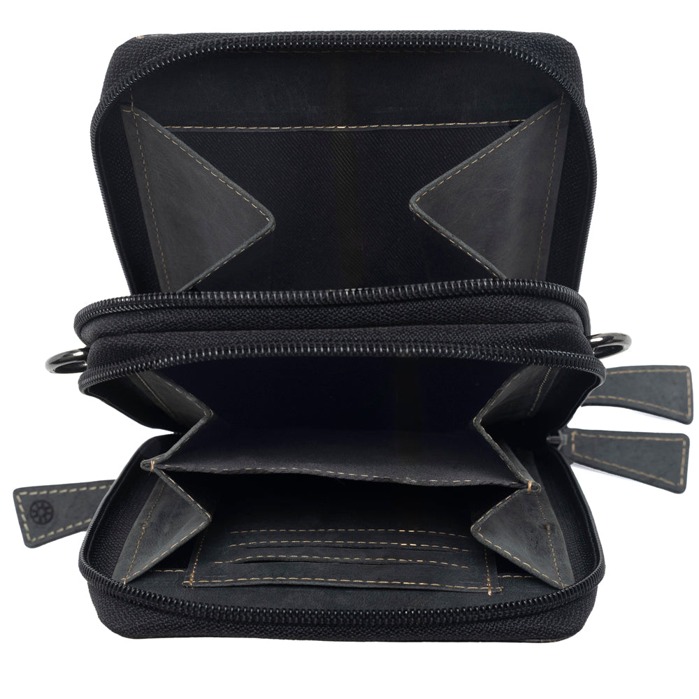 Rustler Ridge Embossed Leather Hairon Sling Bag in Slate Smoke
