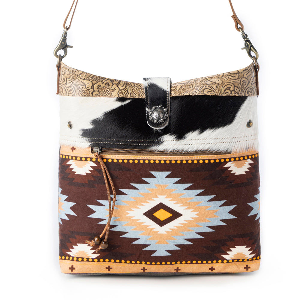 Wovenstone Western shoulder Bag for Women in rust with Aztec detail