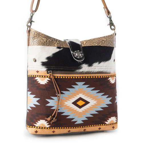 Wovenstone Western shoulder Bag for Women in rust with Aztec detail