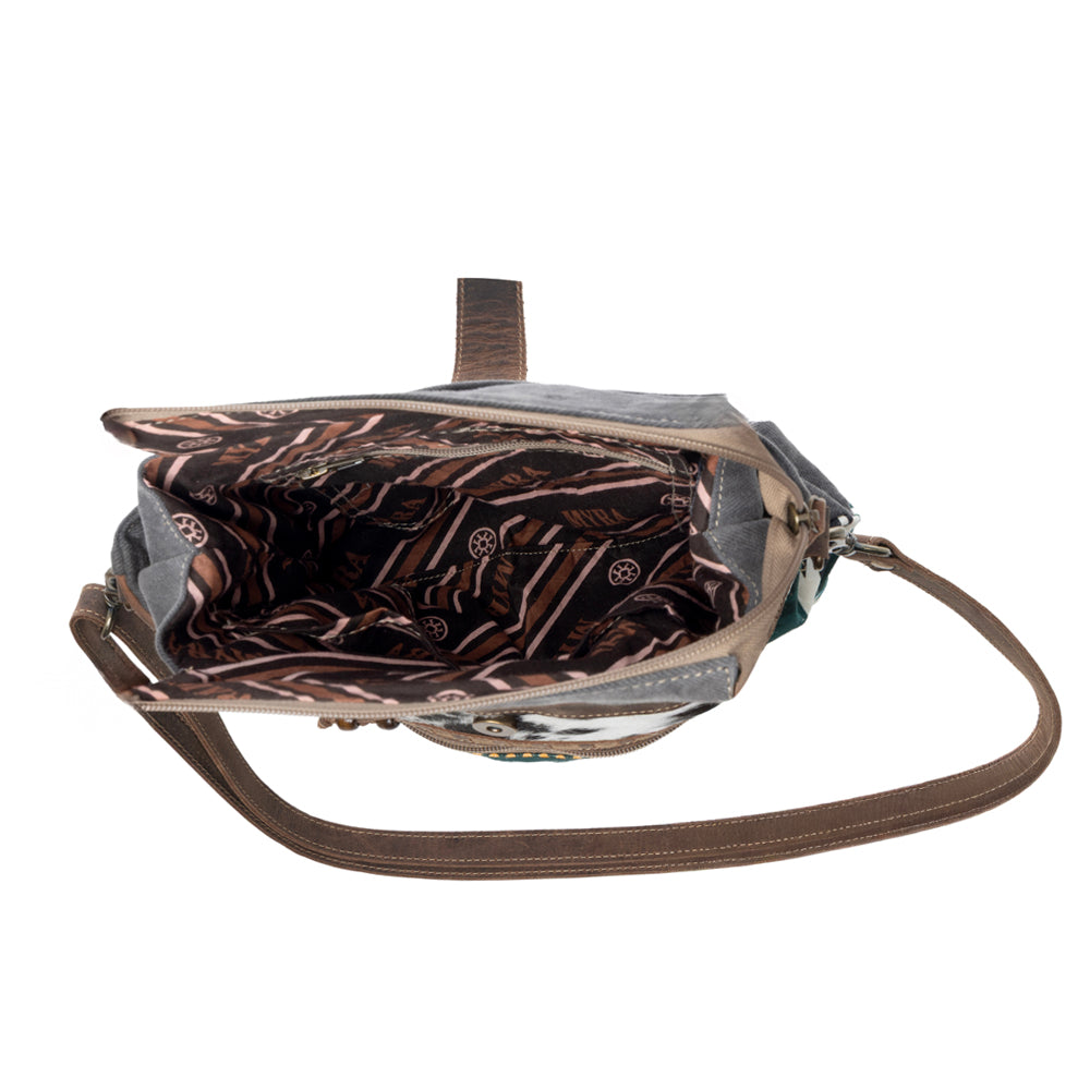 Wovenstone Western shoulder Bag for Women in green with Aztec detail