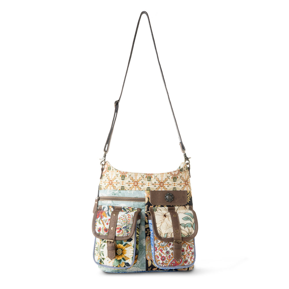 Le Fleur Bel Cowgirl Shoulder Bag for Women in yellow floral with leather and Concho details