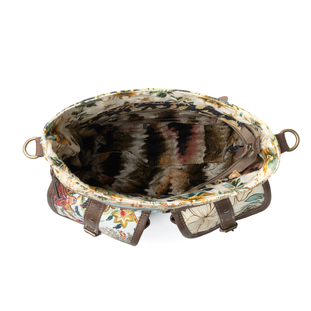 Le Fleur Bel Cowgirl Shoulder Bag for Women in yellow floral with leather and Concho details
