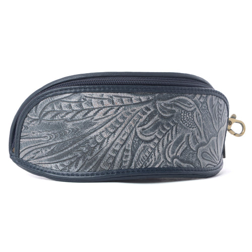 Silver Creek Embossed Leather Sunglass Case in Midnight Steel