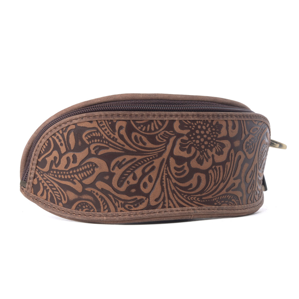 Silver Creek Embossed Leather Sunglass Case in Saddle Brown