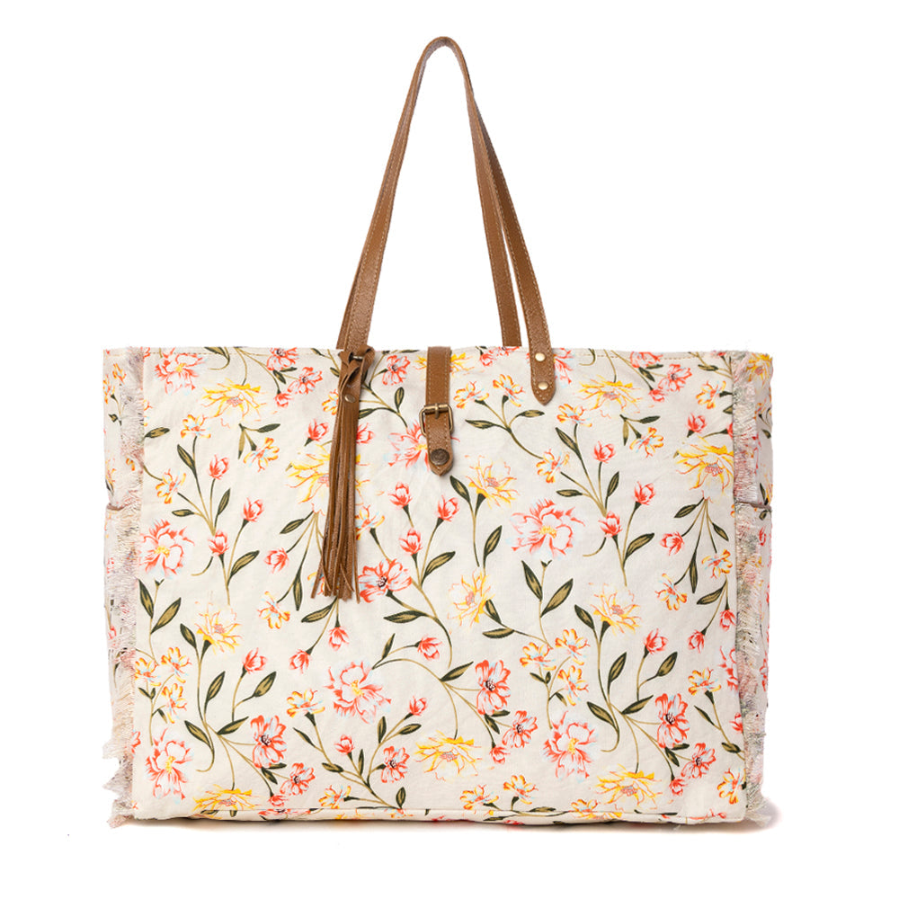 Brookside Cotton & Leather Weekender Bag in Blush Cream