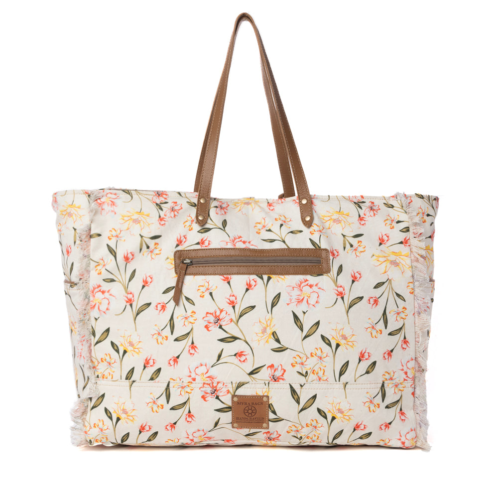 Brookside Cotton & Leather Weekender Bag in Blush Cream