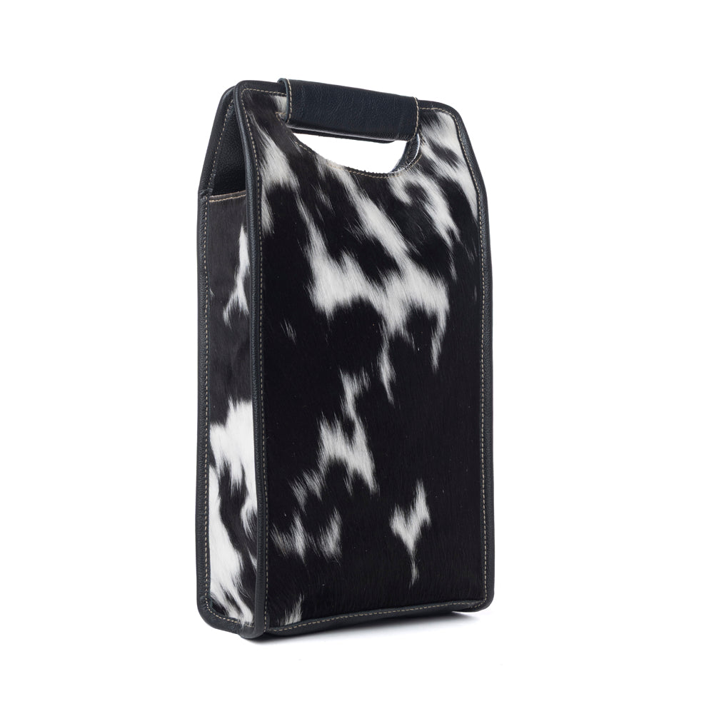 Cypress Field Hairon Leather Wine Bottle Holder in Shadow Cream