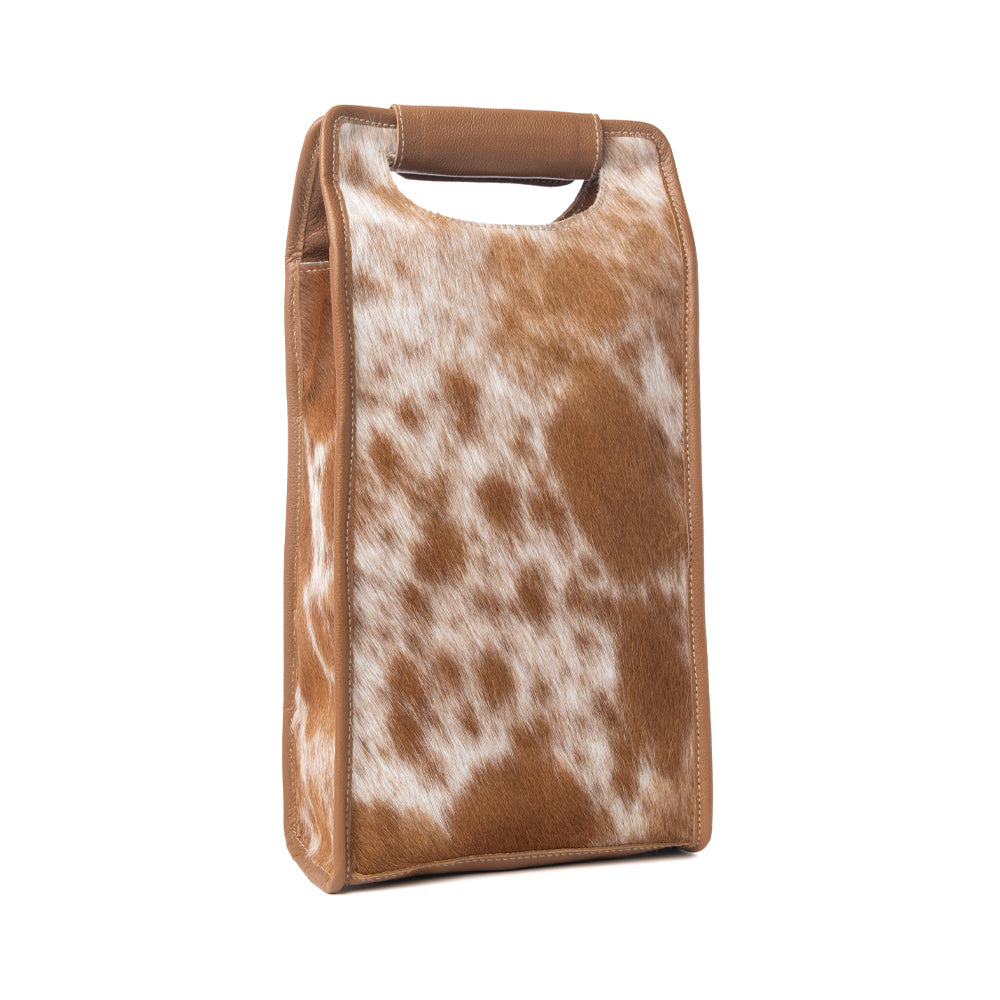 Cypress Field Hairon Leather Wine Bottle Holder in Tan Beige