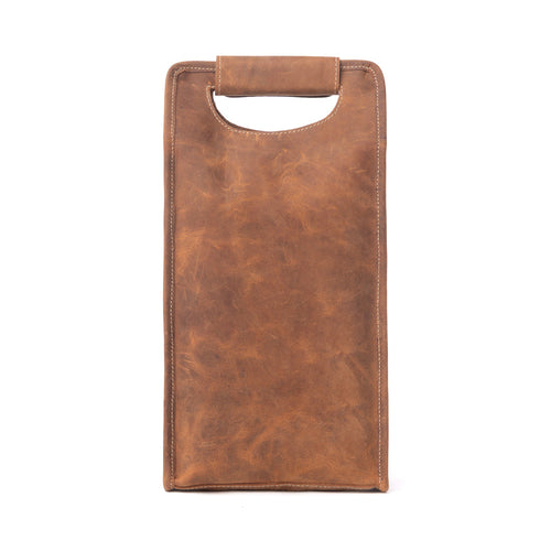 Cypress Field Hairon Leather Wine Bottle Holder in Shadow Cream Chestnut Brown