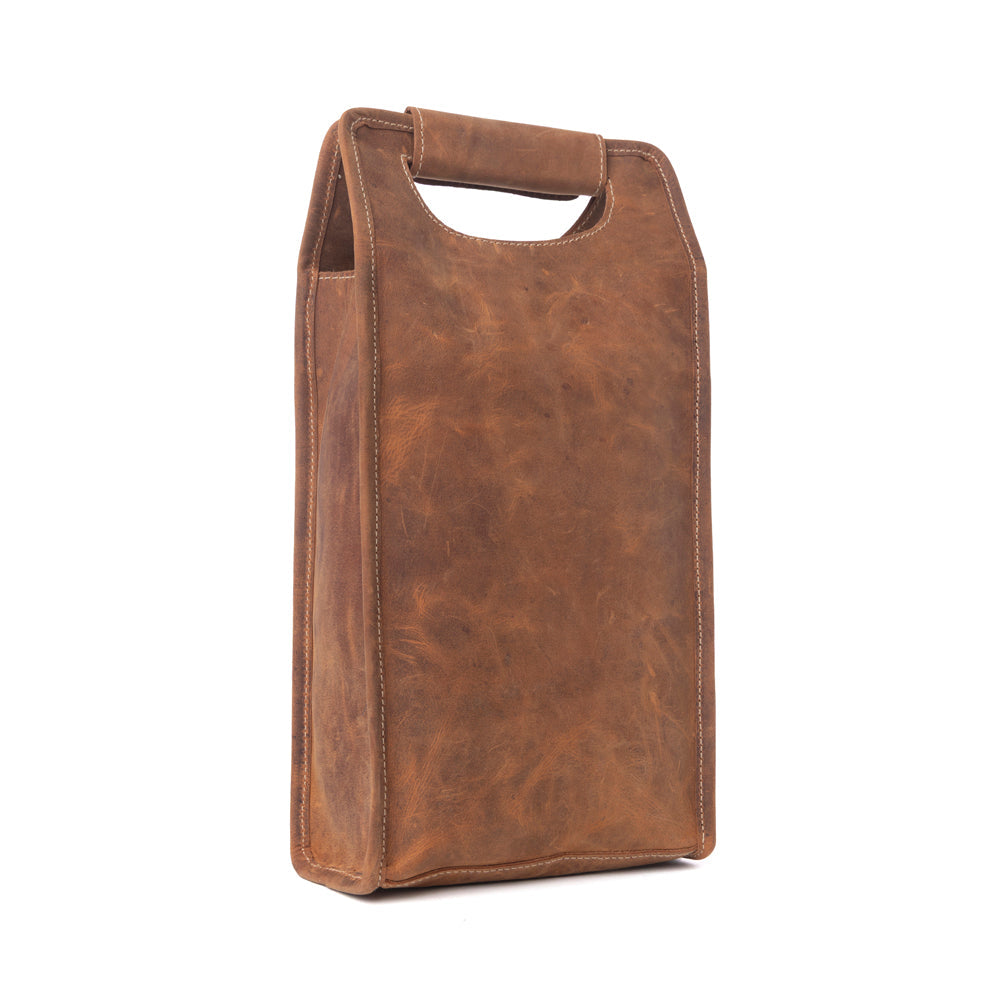Cypress Field Hairon Leather Wine Bottle Holder in Shadow Cream Chestnut Brown