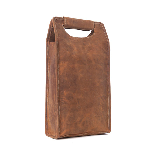 Cypress Field Hairon Leather Wine Bottle Holder in Shadow Cream Chestnut Brown