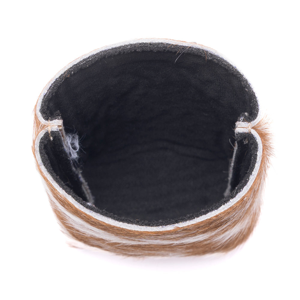 Birch Valley Hairon Leather Beer Can Holder in Toffee Cream