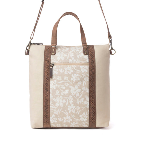 Sunfield Haven Cotton & Leather Tote Bag in Timber Cream
